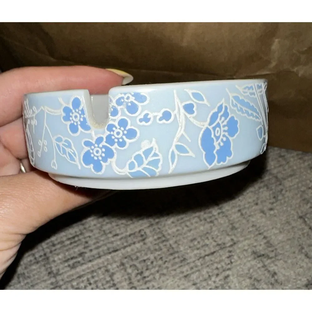 VTG Ashtray Japan Trinket‎ Dish 60 Light Blue Floral Beautiful